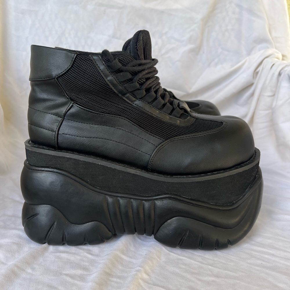 DEMONIA 4" Platform Black Punk Vegan Cyber Lace Up Sneaker Shoes BOXER-01